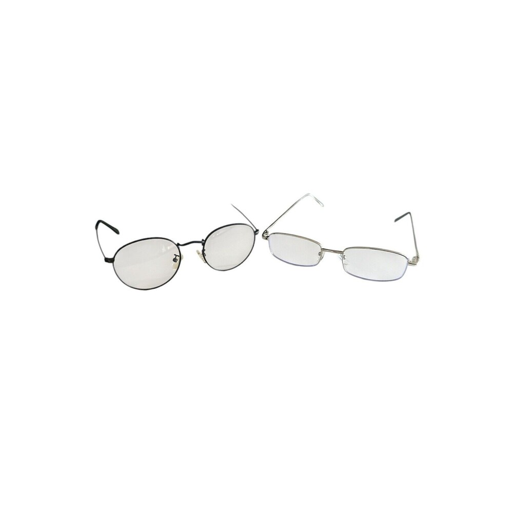 2 Pair Clear Non-Prescription Glasses Eyeglasses Round Black Rectangular Silver
